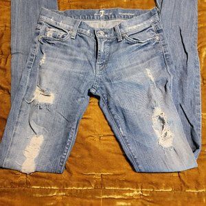 7 For All Mankind Blue Skinny Jeans Distressed